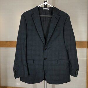 Armani Collezioni Giorgio Mod‎ Drop 100% Wool Navy Blue Windowpane Blazer Sz 41R
